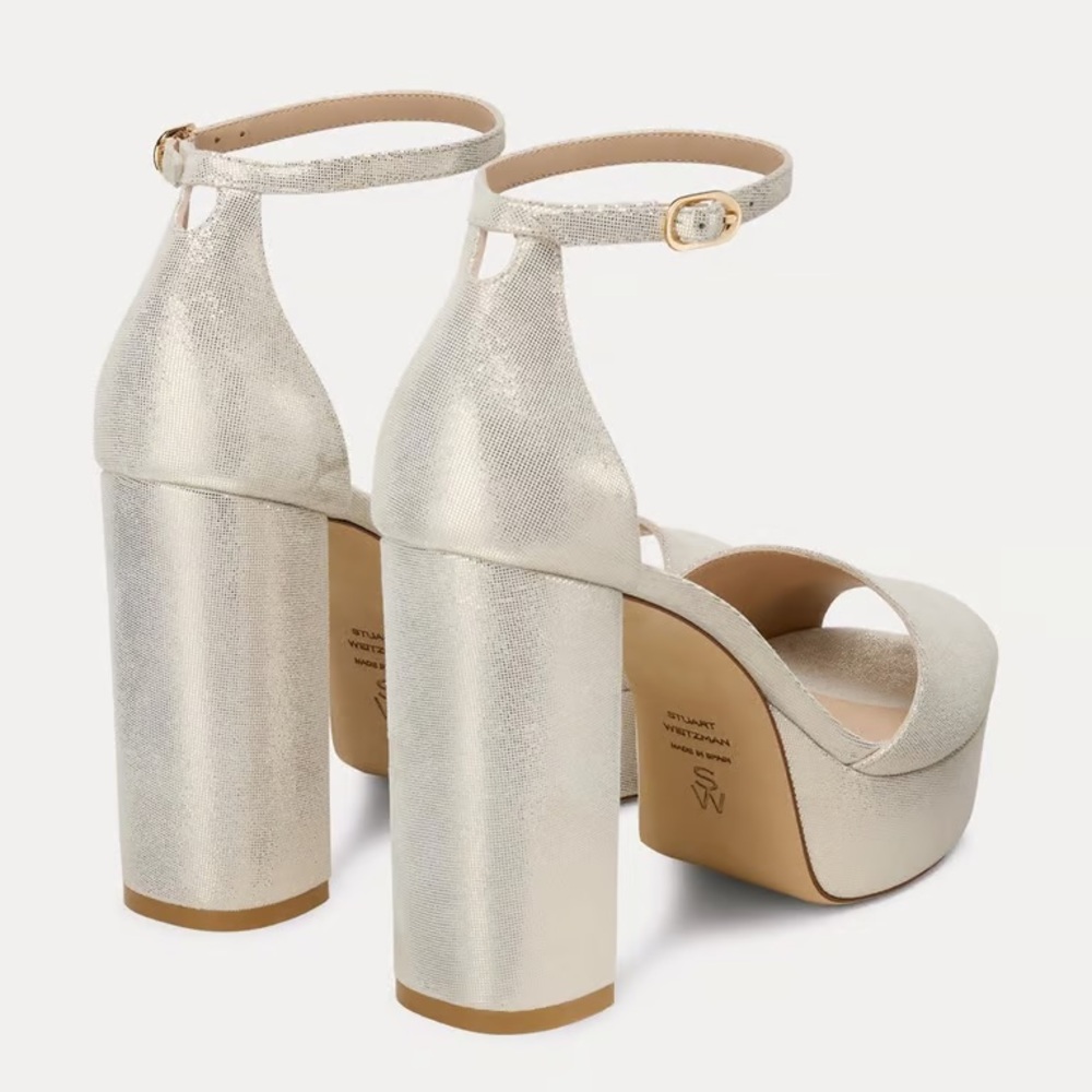 Stuart Weitzman Silver Metallic Platform Ankle-Strap Sandals